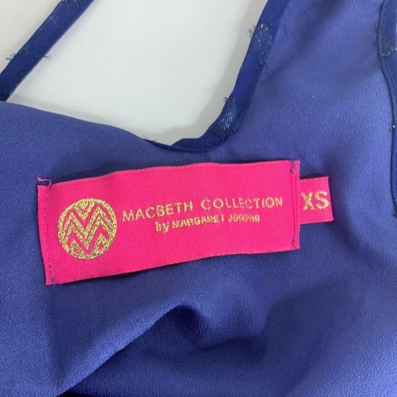 MacBeth Womens Sz XS Blue Cami Tank Top Shirt Tassel Tie Back Textured Dots Blue - Picture 3 of 3